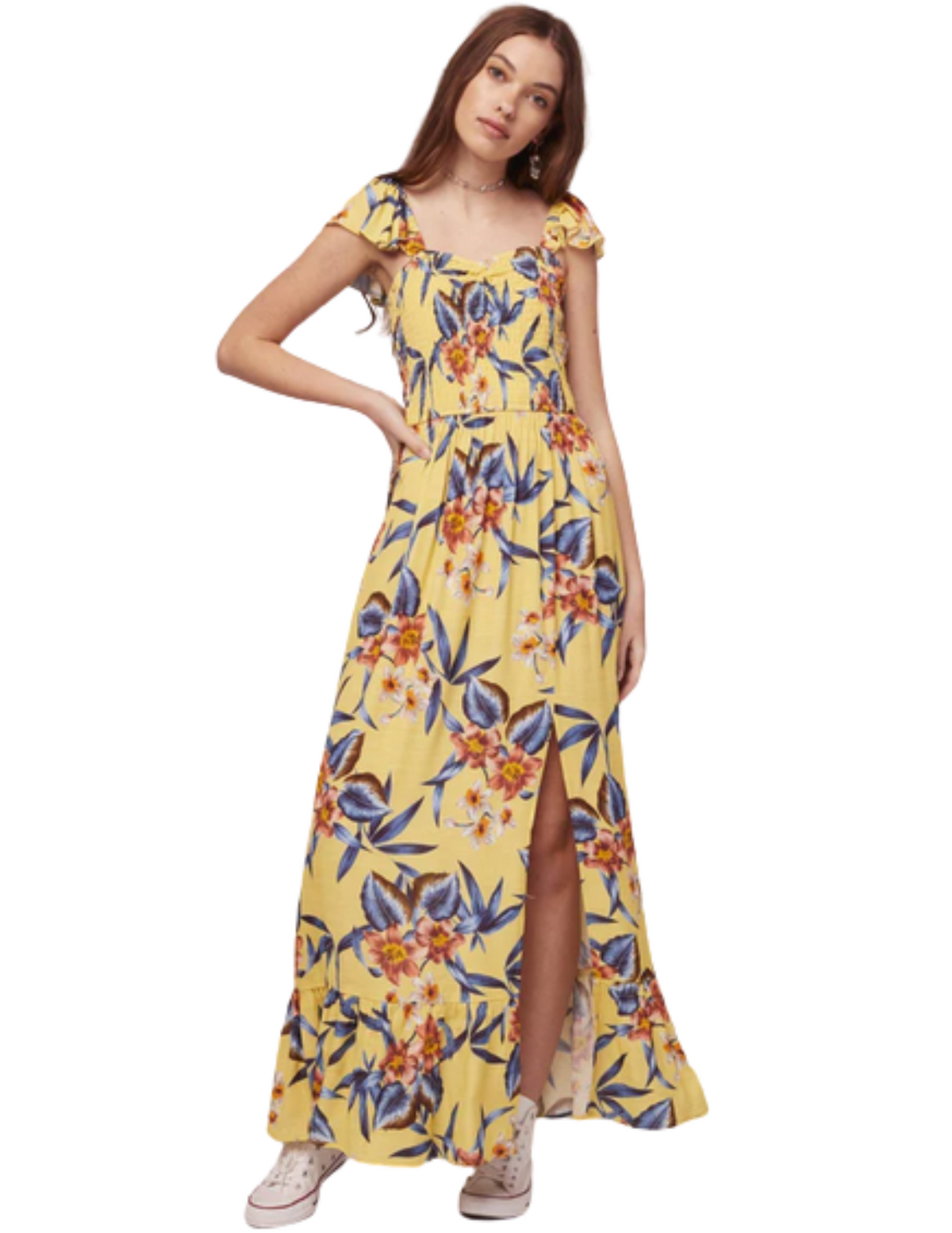 Band Of Gypsies - Floral Print Split Leg Scoop Neck Maxi Dress