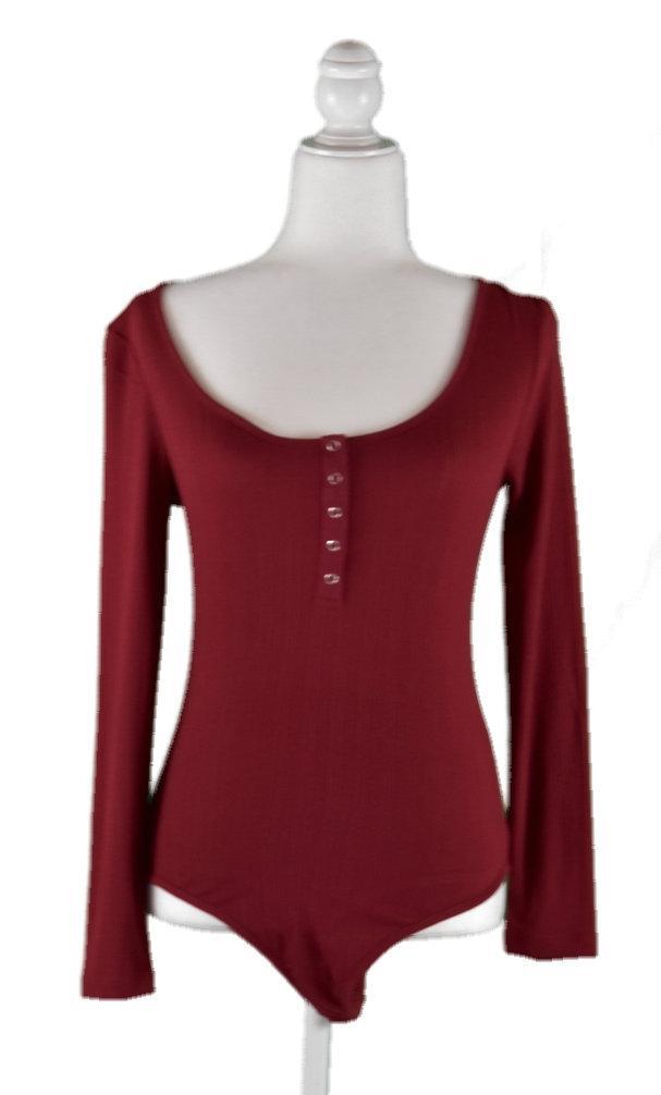 Talyah Deep Plunge Bishop Blouse Sleeve Velvet Bodysuit Burgundy Red –  ShopAA